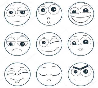 Набор улыбающихся лиц, выражающих различные чувства, иллюстрация на белом фоне — стоковый вектор